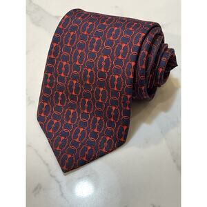 Vintage GUCCI 100% Silk Tie Classic Traditional Navy Red Horse Bit 61 x 3.5 XL